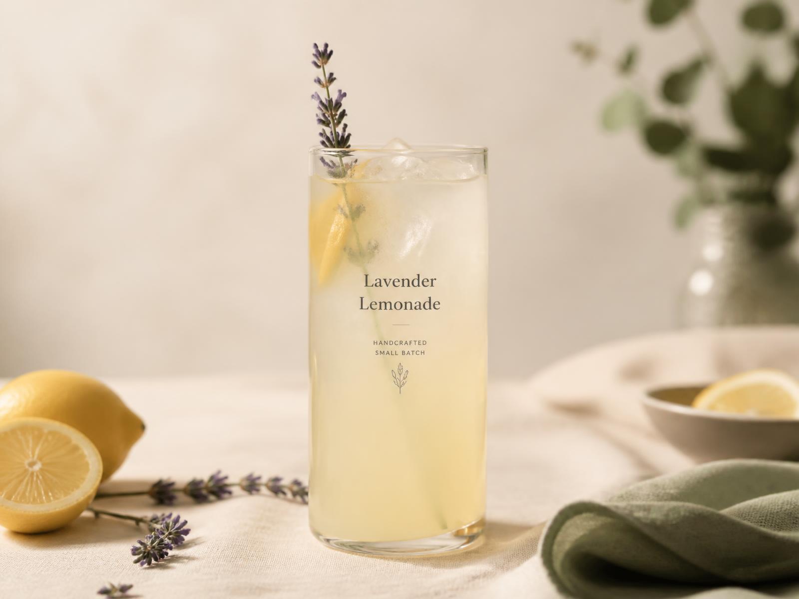 Levendulás limonádé magas pohárban, lenvászon terítőn